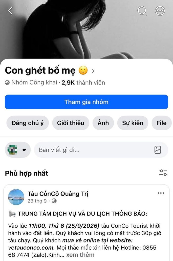 Trước đó, các quản trị viên của trung tâm sử dụng nhóm để đăng tải lịch tàu, thông tin tàu xuất bến, cập bến, hủy hoặc điều chỉnh lịch chạy để người dân và du khách chủ động theo dõi. Ảnh chụp màn hình.