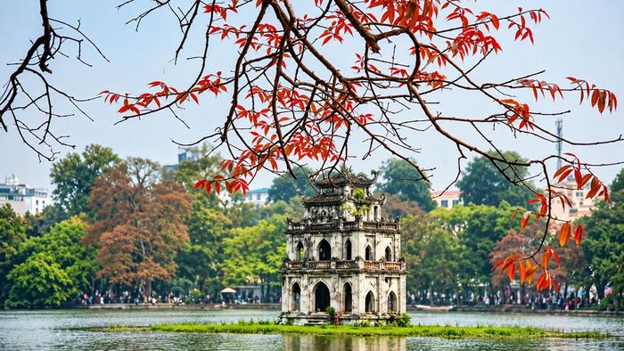 Tháp Rùa còn viết lên mây/Mặc cho khói sóng vơi đầy dưới chân (Thơ Phạm Thiên Thư)