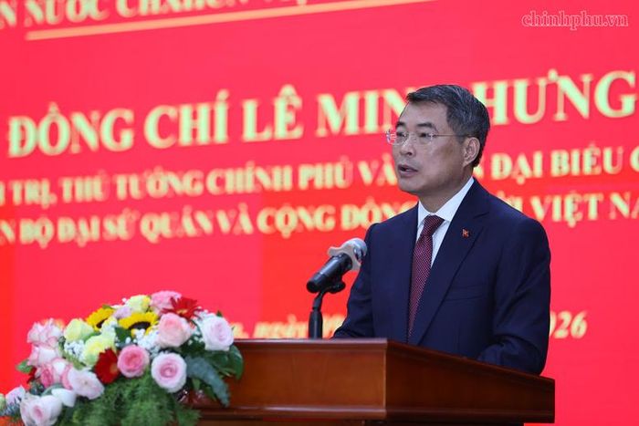 Thủ tướng Lê Minh Hưng phát biểu tại buổi gặp - Ảnh: chinhphu.vn/Nhật Bắc