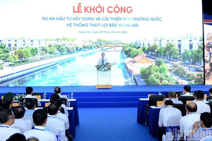 Tổng Bí thư, Chủ tịch nước Tô Lâm phát biểu tại Lễ khởi công Dự án đầu tư xây dựng và cải thiện môi trường nước hệ thống thủy lợi Bắc Hưng Hải.