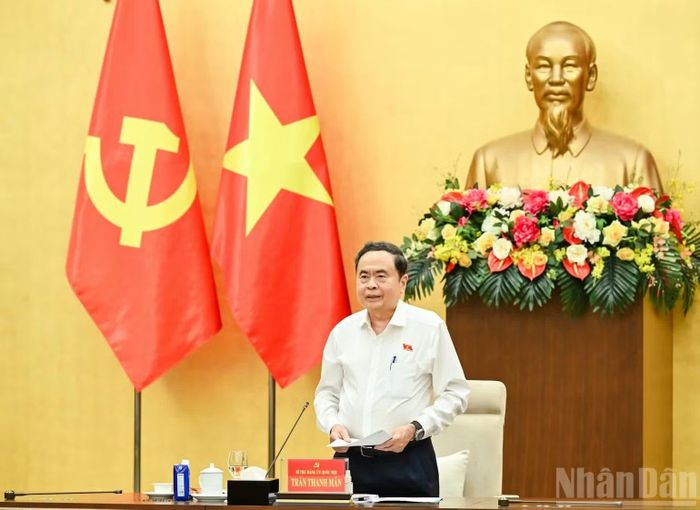 Bí thư Đảng ủy Quốc hội, Chủ tịch Quốc hội Trần Thanh Mẫn phát biểu khai mạc hội nghị. (Ảnh: DUY LINH)