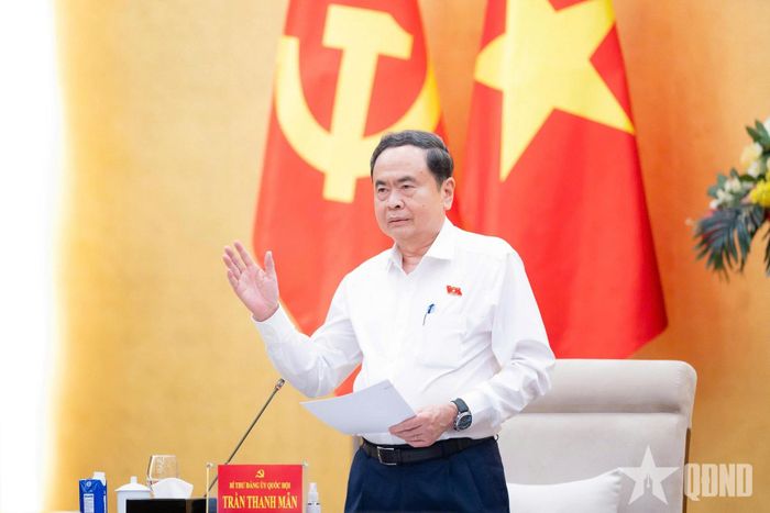 Chủ tịch Quốc hội Trần Thanh Mẫn phát biểu tại hội nghị. Ảnh: LÂM HIỂN