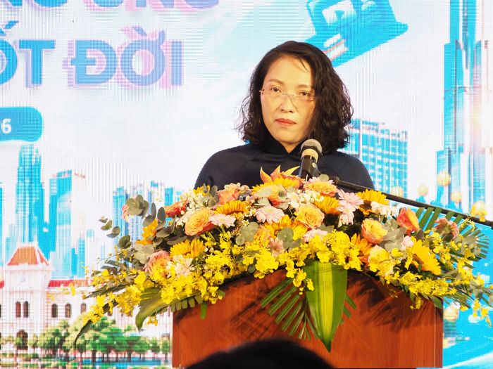 Phó Giám đốc Sở GD-ĐT TPHCM Trương Hải Thanh chia sẻ về các hoạt động của ngành giáo dục và đào tạo trong Tuần lễ hưởng ứng học tập suốt đời năm 2026