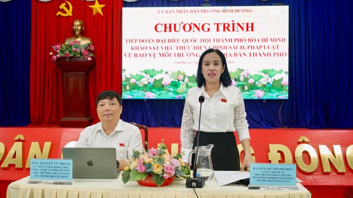  Phó Trưởng Đoàn chuyên trách Đoàn đại biểu Quốc hội TPHCM Võ Ngọc Thanh Trúc phát biểu tại buổi làm việc. Ảnh: DUY TRẦN 