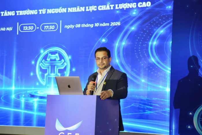 Chủ tịch Phòng Doanh nhân Sri Lanka (COYLE) Suren Chandraratna phát biểu tại CEF III 2026. (Ảnh: Trung Anh)