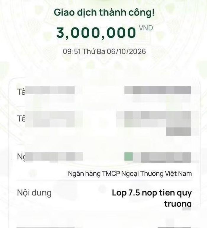  Hình ảnh giao dịch chuyển tiền với nội dung liên quan đến “quỹ trường”. Ảnh NDCC 