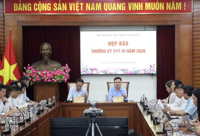 Quang cảnh họp báo thường kỳ quý III năm 2026 của Bộ Văn hóa, Thể thao và Du lịch. Ảnh: Trần Huấn