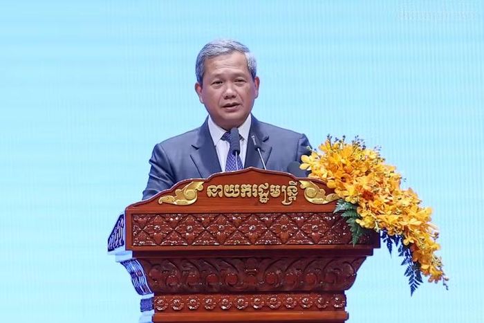 Thủ tướng Campuchia Hun Manet phát biểu tại Diễn đàn - Ảnh: CP
