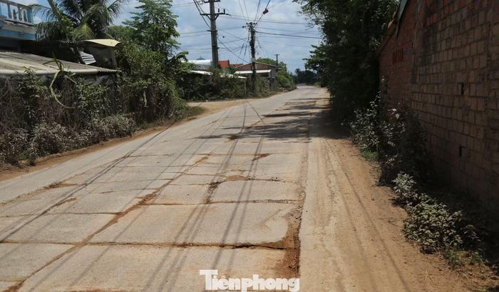  Mặt đường bị nứt vỡ, sụp lún do xe chở vật liệu phục vụ sân bay Phù Cát. Ảnh: Trương Định. 