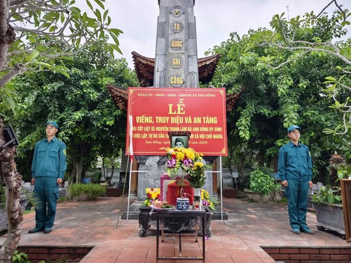 Hài cốt liệt sĩ Nguyễn Thanh Lâm được an táng tại Nghĩa trang Liệt sĩ Thanh Tiên, xã Tam Đồng, Nghệ An.