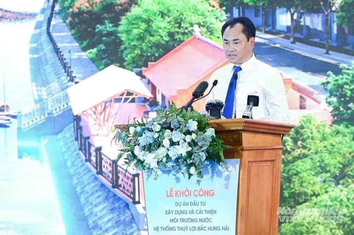 Bộ trưởng Bộ Nông nghiệp và Môi trường Trịnh Việt Hùng chia sẻ tại Lễ khởi công. Ảnh: Báo Nông nghiệp và Môi trường.