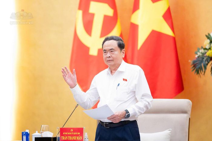 Chủ tịch Quốc hội Trần Thanh Mẫn phát biểu tại cuộc họp. Ảnh: Media QH