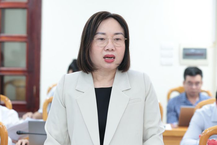 Đồng chí Nguyễn Thị Thúy Nga - Trưởng ban Kinh tế - ngân sách HĐND tỉnh phát biểu tại hội nghị.