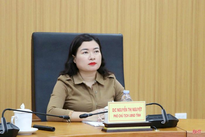 Đồng chí Nguyễn Thị Nguyệt – Phó Chủ tịch UBND tỉnh điều hành điểm cầu Hà Tĩnh.
