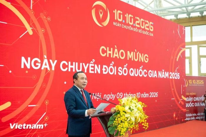 Bộ Khoa học và Công nghệ tổ chức Chương trình chào mừng Ngày Chuyển đổi số quốc gia năm 2026 với chủ đề "Từ kiến trúc, nền tảng, dữ liệu đến kết quả thực chất, nâng cao hiệu quả quản trị quốc gia." (Ảnh: Minh Sơn/Vietnam+)