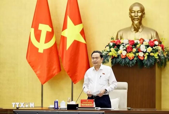 Ủy viên Bộ Chính trị, Bí thư Đảng ủy Quốc hội, Chủ tịch Quốc hội Trần Thanh Mẫn phát biểu. (Ảnh: Doãn Tấn/TTXVN)