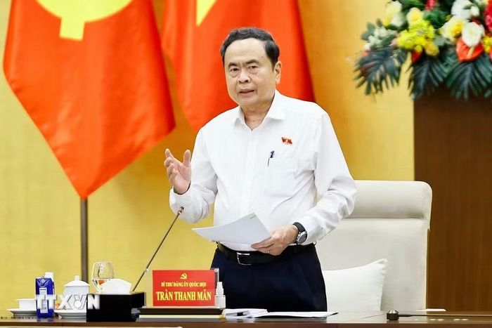 Ủy viên Bộ Chính trị, Bí thư Đảng ủy Quốc hội, Chủ tịch Quốc hội Trần Thanh Mẫn phát biểu. (Ảnh: Doãn Tấn/TTXVN)