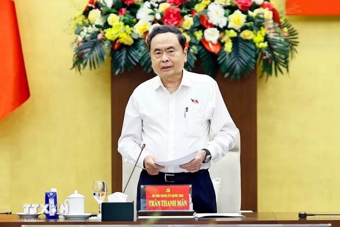 Ủy viên Bộ Chính trị, Bí thư Đảng ủy Quốc hội, Chủ tịch Quốc hội Trần Thanh Mẫn phát biểu. (Ảnh: Doãn Tấn/TTXVN)