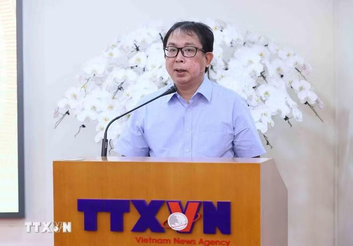 Đồng chí Nguyễn Tuấn Hùng, Phó Bí thư Thường trực Đảng ủy, Phó Tổng Giám đốc Thông tấn xã Việt Nam phát biểu. (Ảnh: An Đăng/TTXVN)