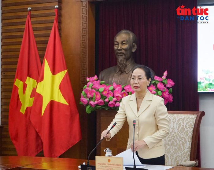 Bộ trưởng Bộ Văn hóa, Thể thao và Du lịch Lâm Thị Phương Thanh phát biểu tại buổi lễ.
