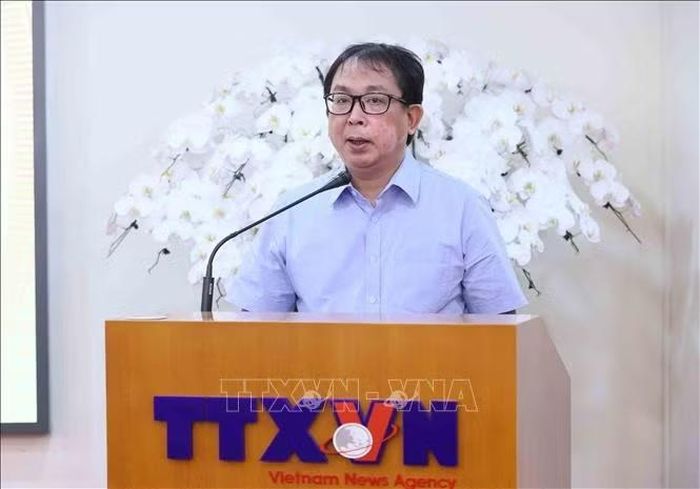 Đồng chí Nguyễn Tuấn Hùng, Phó Bí thư Thường trực Đảng ủy, Phó Tổng Giám đốc Thông tấn xã Việt Nam phát biểu. Ảnh: An Đăng/TTXVN