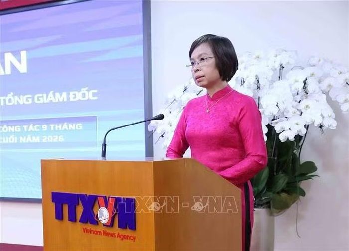 Đồng chí Vũ Việt Trang, Ủy viên Ban Thường vụ Đảng ủy các cơ quan Đảng Trung ương, Bí thư Đảng ủy, Tổng Giám đốc Thông tấn xã Việt Nam, Phó Trưởng ban Tuyên giáo Trung ương kết luận và chỉ đạo hội nghị. Ảnh: An Đăng/TTXVN