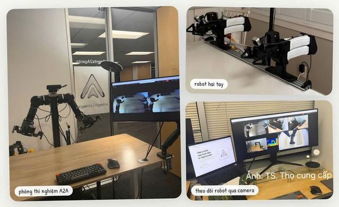Phòng nghiên cứu thí nghiệm robot của Công ty Agents2Agents (A2A) có trụ sở chính ở Santa Clara, California (Mỹ) với nhiều loại cánh tay robot khác nhau, và cameras để theo dõi hoạt động robot.