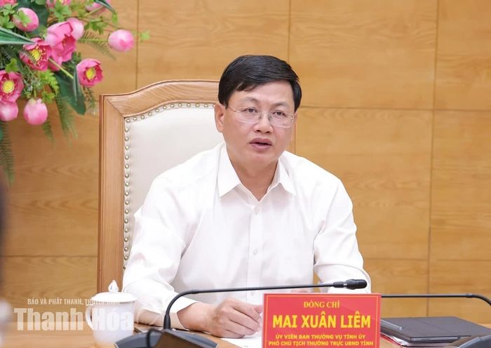 Phó Chủ tịch Thường trực UBND tỉnh Mai Xuân Liêm phát biểu chỉ đạo sau hội nghị trực tuyến.