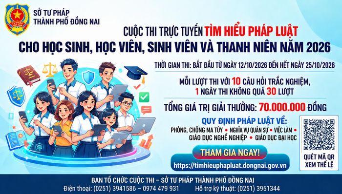 Cuộc thi trực tuyến Tìm hiểu pháp luật cho học sinh, học viên, sinh viên và thanh niên diễn ra từ ngày 12 đến 25-10.