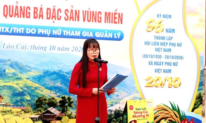 Đồng chí Đinh Minh Hà - Chủ tịch Hội Liên hiệp Phụ nữ tỉnh phát biểu khai mạc sự kiện.