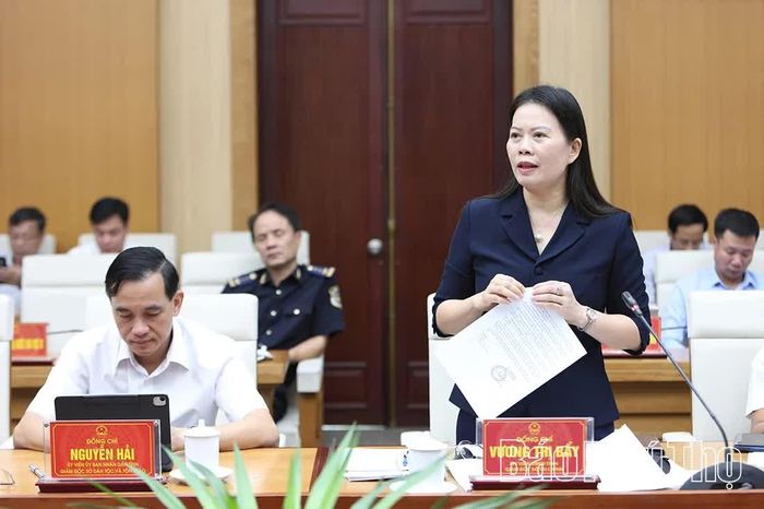Lãnh đạo Sở Tài chính báo cáo tại hội nghị.
