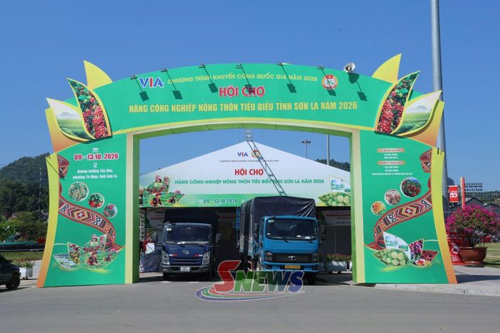 Các doanh nghiệp, HTX từ các địa phương trong và ngoài tỉnh tập kết hàng để trưng bày.