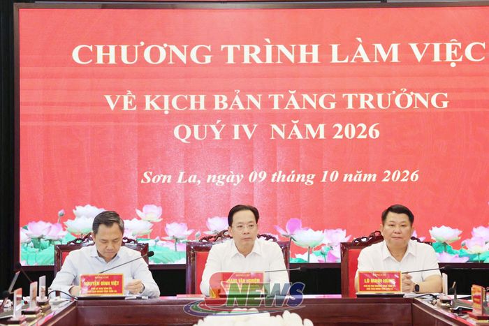 Các đồng chí lãnh đạo dự và chủ trì chương trình làm việc.