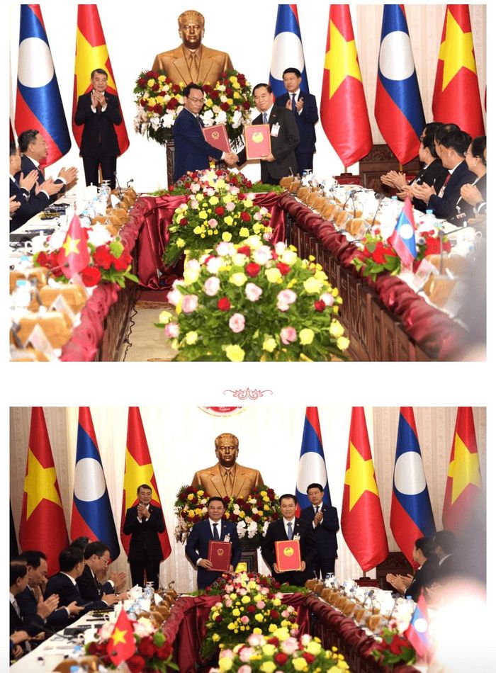 Ngay sau hội đàm, hai Thủ tướng Việt - Lào đã chứng kiến Lễ trao 11 văn kiện hợp tác giữa các bộ, ngành, địa phương hai nước. Ảnh: Pasaxon