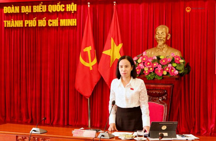 Phó Trưởng đoàn chuyên trách Đoàn ĐBQH thành phố Võ Ngọc Thanh Trúc phát biểu. Ảnh: Hoa Lê