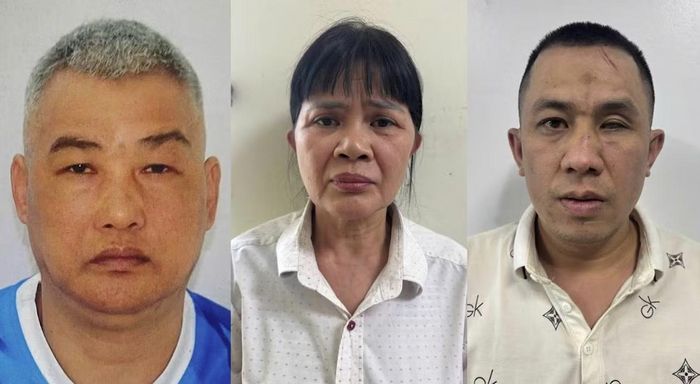 Từ trái qua phải, các bị can Nam, Huệ, Vịnh tại cơ quan Công an.