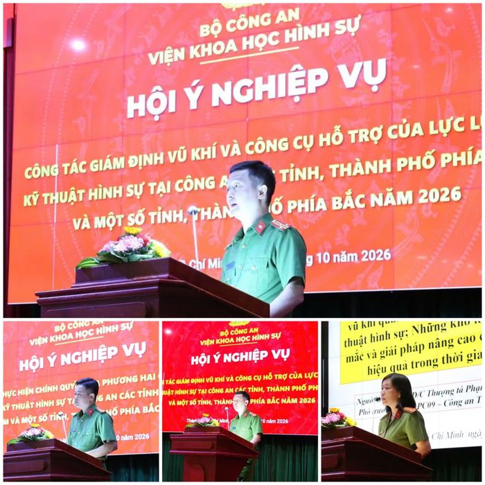 Đại diện Phòng Kỹ thuật hình sự Công an các tỉnh, thành trình bày tham luận, trao đổi, cùng các đơn vị chuyên môn Viện Khoa học hình sự giải đáp, hướng dẫn.