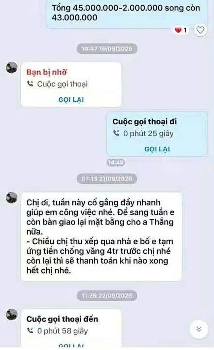 Tin nhắn trao đổi giữa hai bên liên quan đến việc phá dỡ công trình.