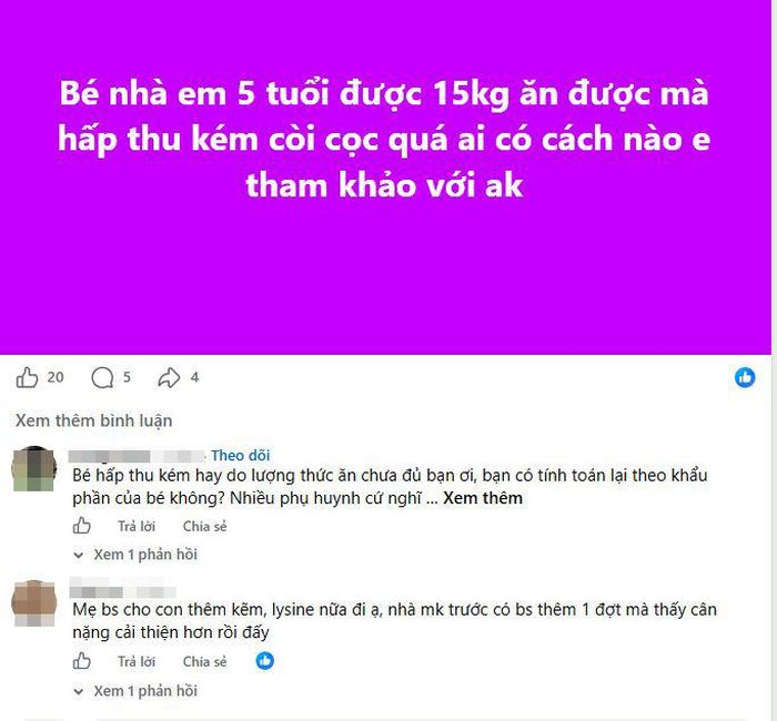 Nhiều phụ huynh than thở trong các hội nhóm về tình hình sức khỏe của con (Ảnh chụp màn hình)