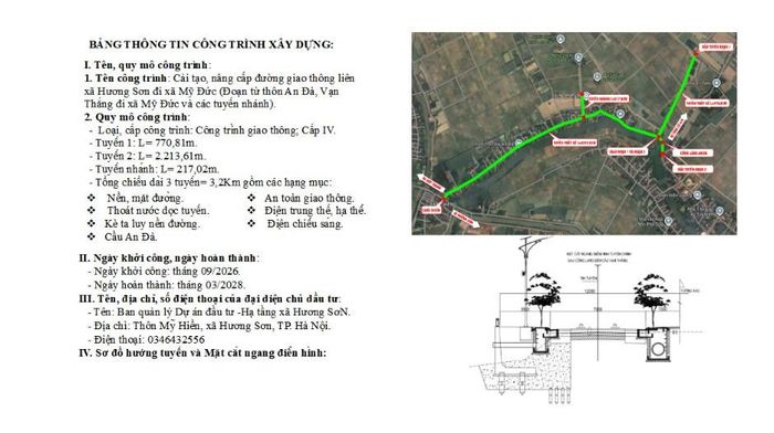 Bản mô [hỏng chi tiết tuyến đường giao thông liên xã Hương Sơn- Mỹ Đức. Ảnh: Ban Quản lý Dự án Đầu tư - Hạ tầng xã Hương Sơn