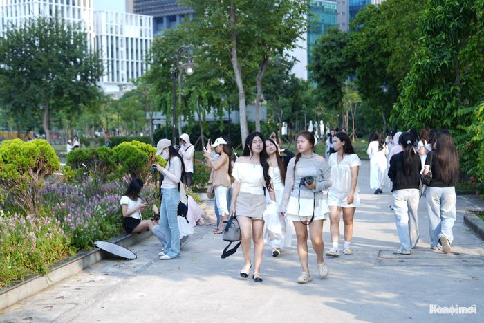 Ghi nhận của phóng viên trong những này, khu vực ven hồ thu hút đông đảo giới trẻ tới tham quan, chụp ảnh.