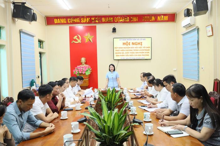 Đồng chí Nguyễn Thị Nam, Phó Bí thư Đảng ủy, Chủ tịch UBND xã chủ trì hội nghị. Ảnh: Hồng Đạt