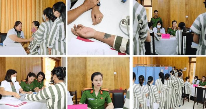 Cán bộ y bác sĩ khám và tư vấn sức khỏe miễn phí cho phạm nhân nữ. Ảnh: Công an thành phố Hà Nội