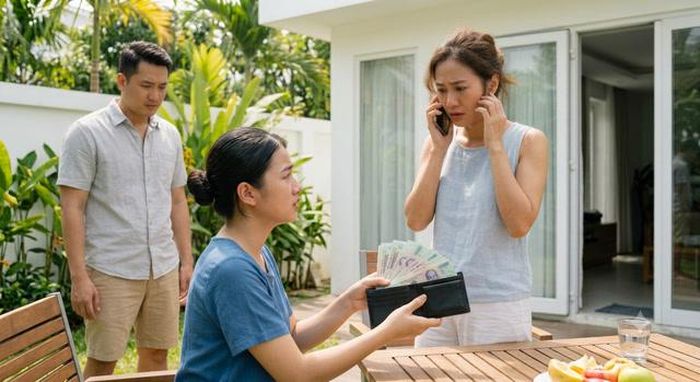 Cô giúp việc tái mặt rồi bật khóc, thú nhận rằng Nghi đã hiểu lầm một chuyện rất lớn:"Tôi nhận tiền của anh Toàn để giữ im lặng, nhưng người anh ấy ngoại tình không phải tôi." Ảnh minh họa