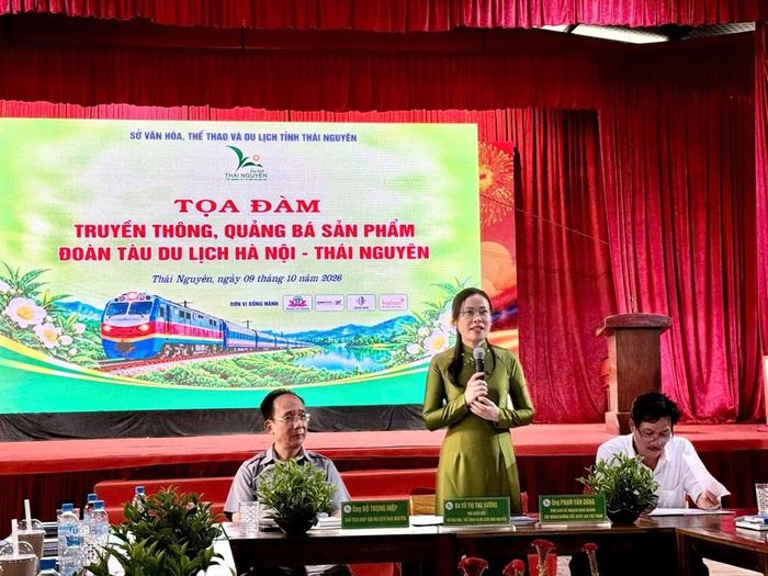 Phó Giám đốc Sở VHTTDL tỉnh Thái Nguyên Vũ Thị Thu Hương phát biểu tại tọa đàm