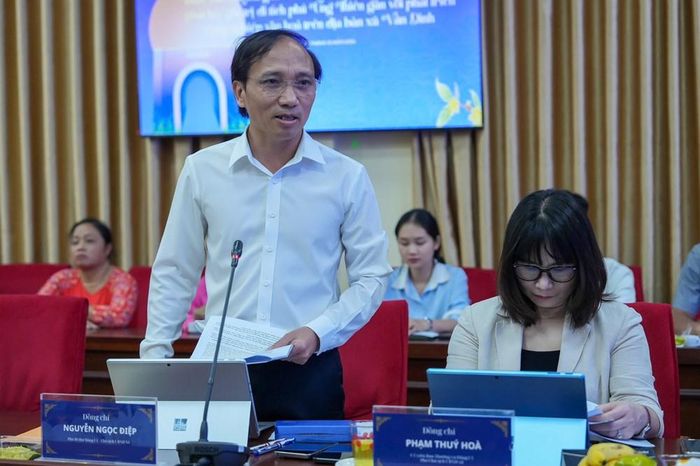Chủ tịch UBND xã Vân Đình Nguyễn Ngọc Điệp phát biểu tại hội thảo