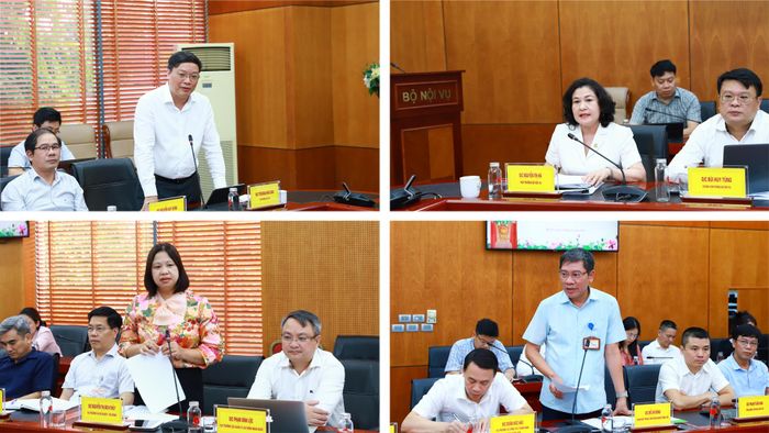 Các Thứ trưởng Bộ Nội vụ và lãnh đạo một số đơn vị thuộc, trực thuộc Bộ báo cáo tại Hội nghị.