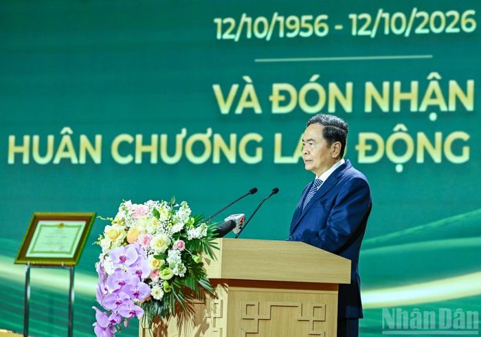 Chủ tịch Quốc hội Trần Thanh Mẫn phát biểu tại lễ kỷ niệm. (Ảnh: DUY LINH)