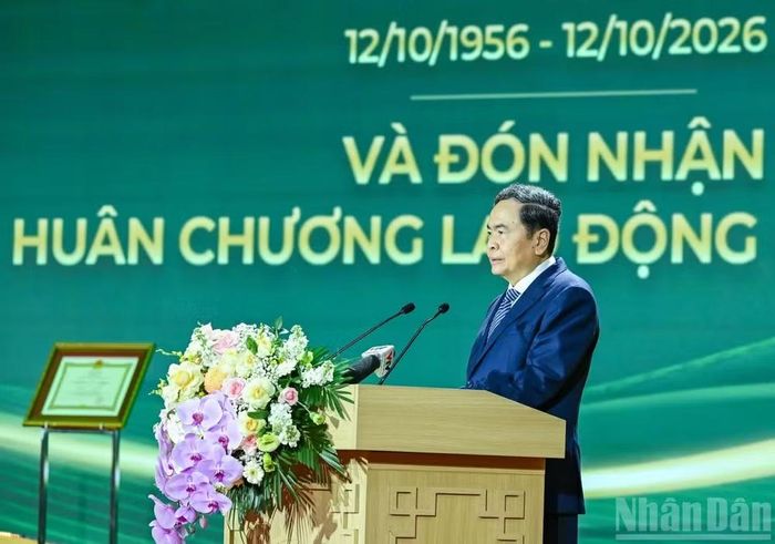 Chủ tịch Quốc hội Trần Thanh Mẫn phát biểu tại lễ kỷ niệm. (Ảnh: DUY LINH)