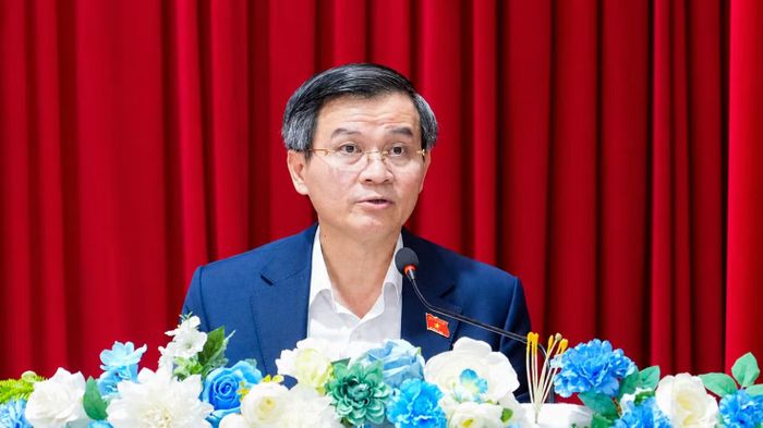 Đồng chí Đoàn Minh Huấn phát biểu tại hội nghị. (Ảnh: BP)